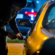 Car thief stealing a car.